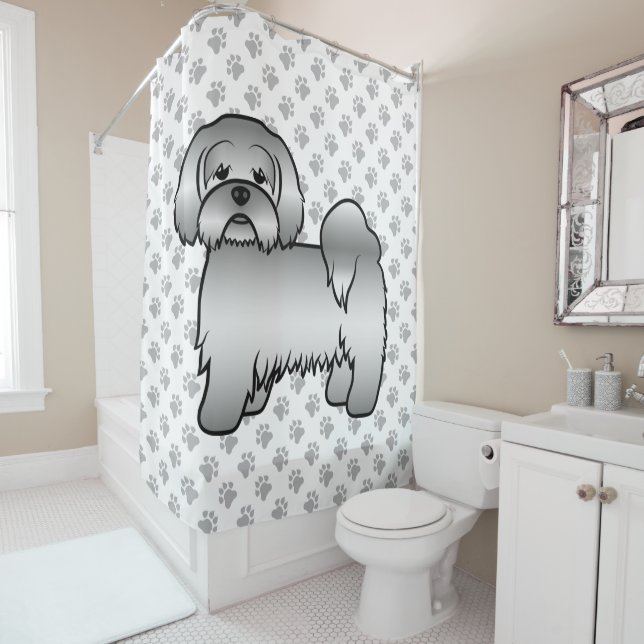 Silver Lhasa Apso Cute Cartoon Dog Illustration (In Situ)