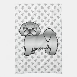 Silver Lhasa Apso Cute Cartoon Dog Illustration Kitchen Towel