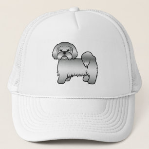 Silver Lhasa Apso Cute Cartoon Dog Illustration Trucker Hat