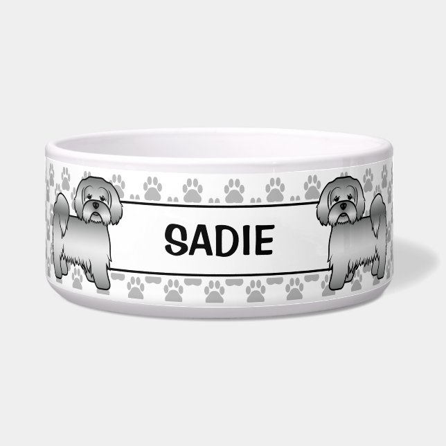 Silver Lhasa Apso Cute Dog With Paws & Name (Front)