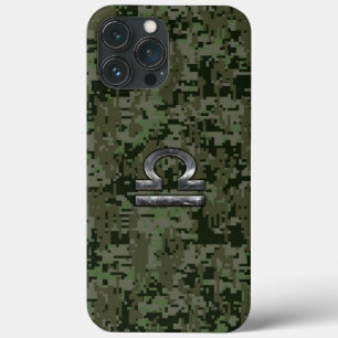 Silver Libra Zodiac Green Camo iPhone 13 Pro Max Case