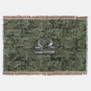 Silver Libra Zodiac Green Digital Camo Throw Blanket