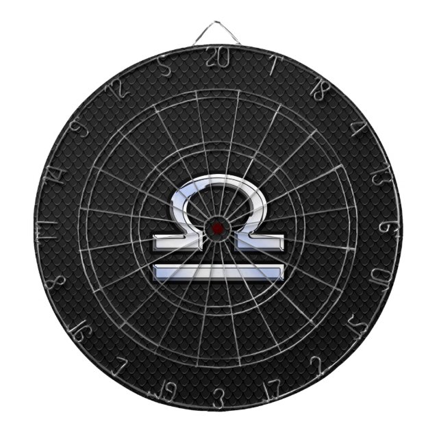 Silver Libra Zodiac Sign on black snake skin style Dartboard (Front)