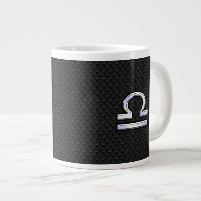 Silver Libra Zodiac Sign on black snake skin style Large Coffee Mug (Front Right)