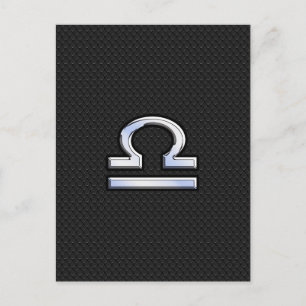 Silver Libra Zodiac Sign on black snake skin style Postcard