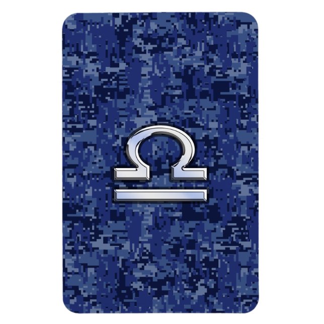 Silver Libra Zodiac Sign on blue digital camo Magnet (Vertical)