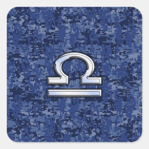 Silver Libra Zodiac Sign on blue digital camo Square Sticker