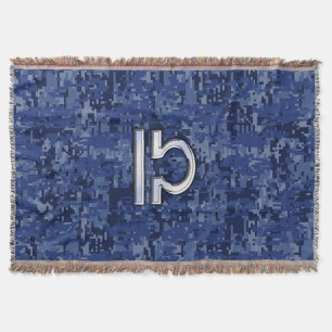 Silver Libra Zodiac Sign on blue digital camo Throw Blanket