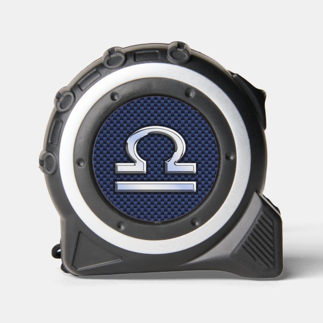 Silver Libra Zodiac Symbol Navy Blue Carbon Fibre 1 (Front)