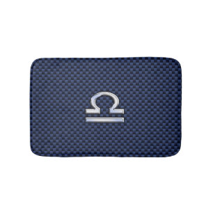 Silver Libra Zodiac Symbol Navy Blue Carbon Fibre Bath Mat