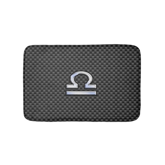 Silver Libra Zodiac Symbol on Carbon Fibre Print Bath Mat (Front)