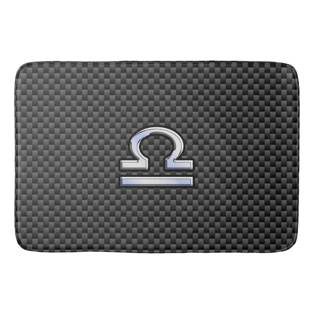 Silver Libra Zodiac Symbol on Carbon Fibre Print Bath Mat (Front)