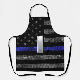 (Silver) Lieutenant Thin Blue Line Distressed Flag Apron
