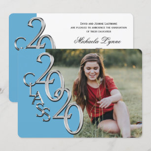 Silver Light Blue 2020 Photo Graduation Invitation