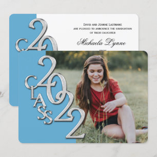 Silver Light Blue 2022 Photo Graduation Invitation