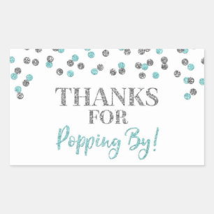 Silver Light Blue Confetti Thanks for Popping By Sticker