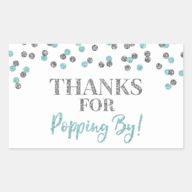 Silver Light Blue Confetti Thanks for Popping By Sticker (Front)