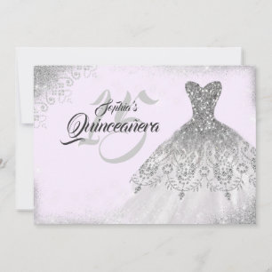 Silver Light Purple Lace Diamond Gown Quinceanera Invitation