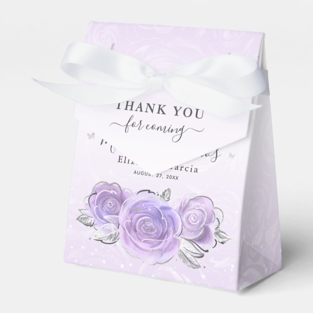 Silver Light Purple Rose Party Thank You Template Favor Box (Front Side)