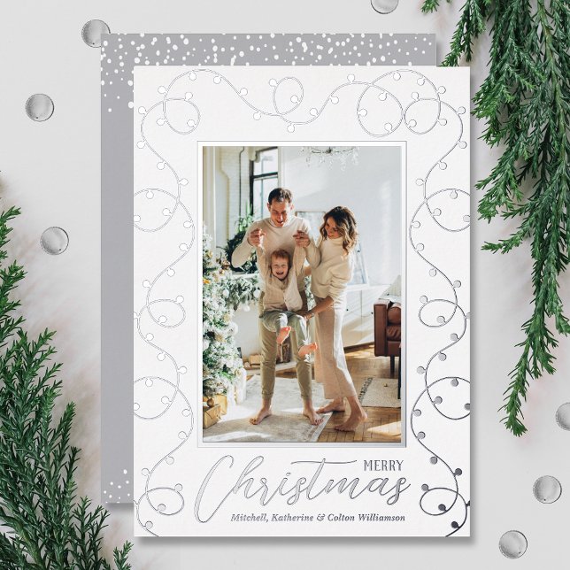 Silver Light Strand Photo Christmas Foil Holiday Card (Creator Uploaded)