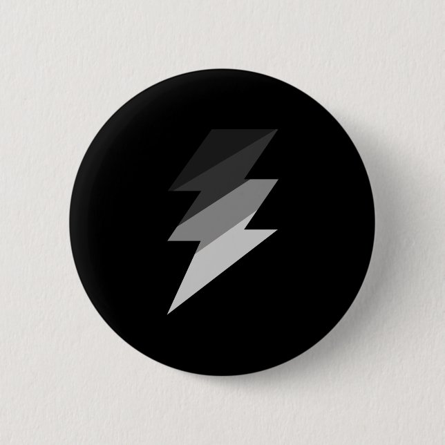 Silver Lightning Thunder Bolt 2 Inch Round Button (Front)