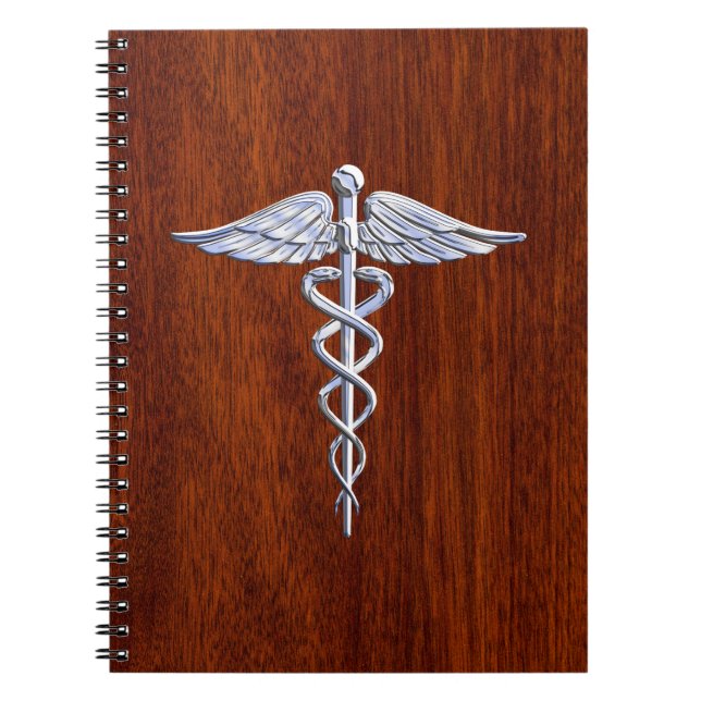 Silver Like Caduceus Medical Symbol Mahogany Print Notebook (Front)