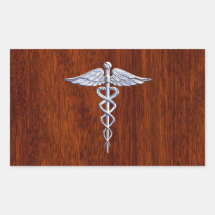 Silver Like Caduceus Medical Symbol Mahogany Print Sticker