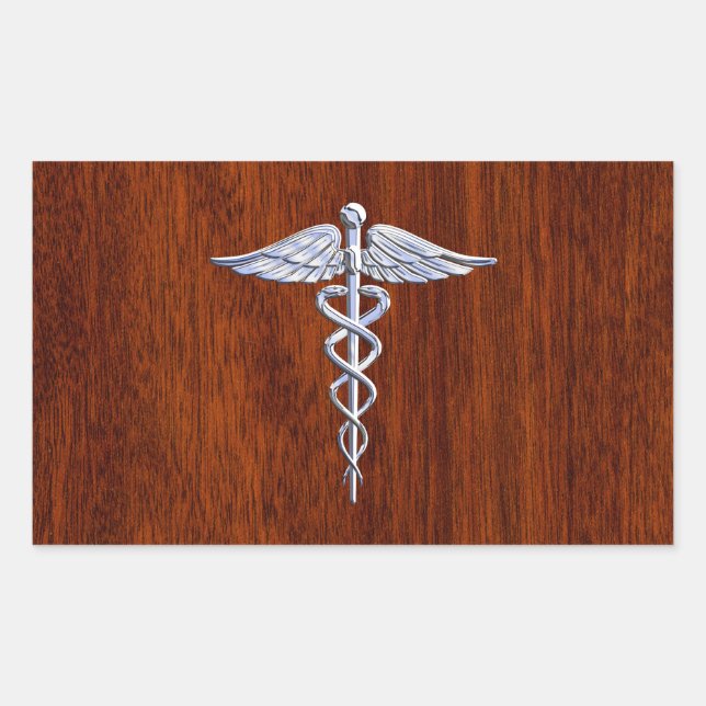 Silver Like Caduceus Medical Symbol Mahogany Print Sticker (Front)