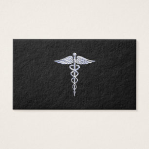 Silver Like Caduceus Medical Symbol on Black Decor