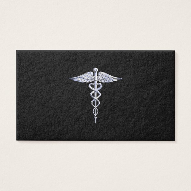 Silver Like Caduceus Medical Symbol on Black Decor (Front)
