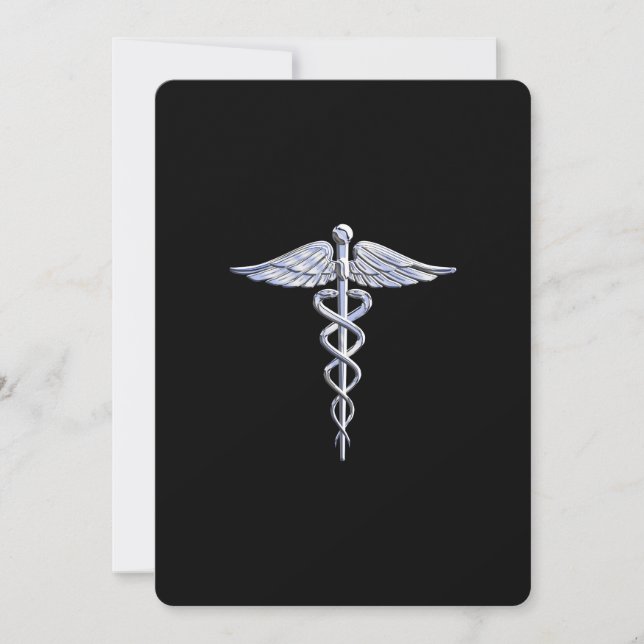 Silver Like Caduceus Medical Symbol on Black Decor (Front)