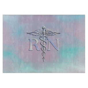 Silver Like RN Caduceus Medical Mother Pearl Cutting Board