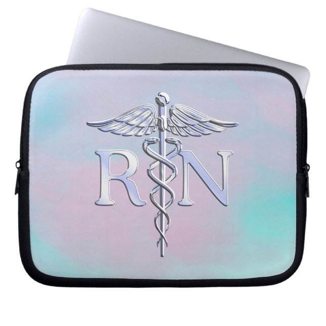 Silver Like RN Caduceus Medical Mother Pearl Laptop Sleeve (Front)
