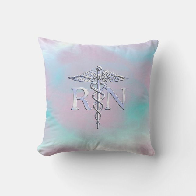 Silver Like RN Caduceus Medical Mother Pearl Throw Pillow (Front)