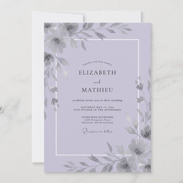 Silver Lilac Foliage Muted Eucalyptus Wedding Invitation (Front)