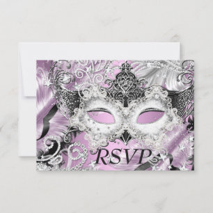 Silver Lilac Sparkle Mask Masquerade Party RSVP Invitation