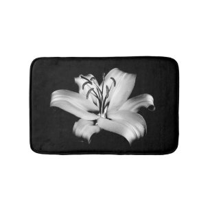 Silver Lily: Monochrome Floral Elegance. Bath Mat
