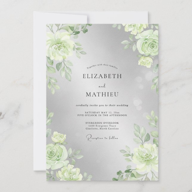 Silver Lime Leaf Wedding Invitation (Front)