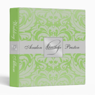 Silver & Lime Monogram Damask Wedding Album Binder
