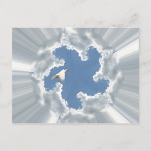 Silver lining cloud with flying dove postcard