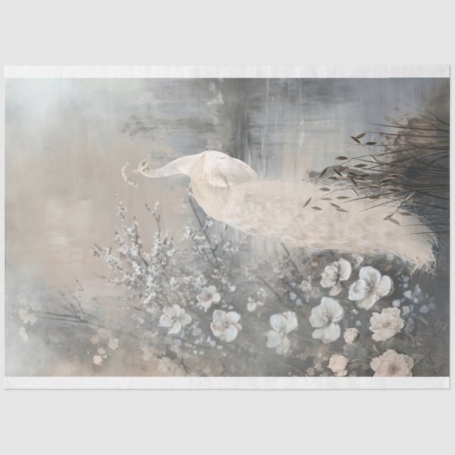 Silver Lining, White Peacock, Parisian Fantasy  Tissue Paper (Front)