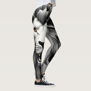 Silver Lions Head Design  Leggings