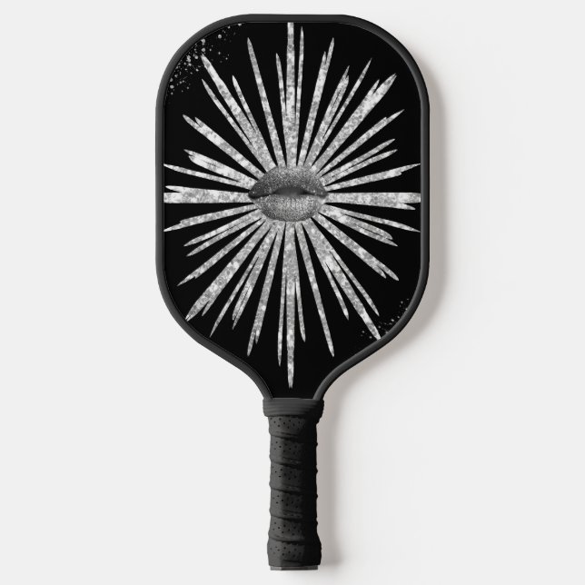 silver lips and black design Pickleball Paddle (Front)