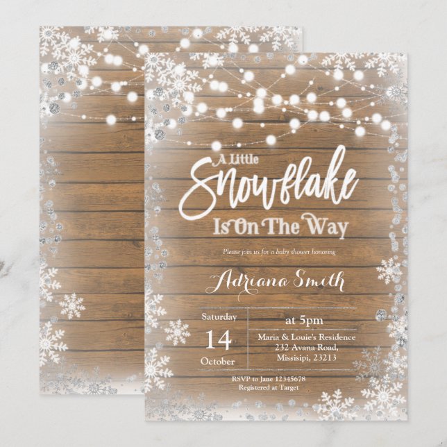 Silver little snowflake is on the way baby shower invitation (Front/Back)