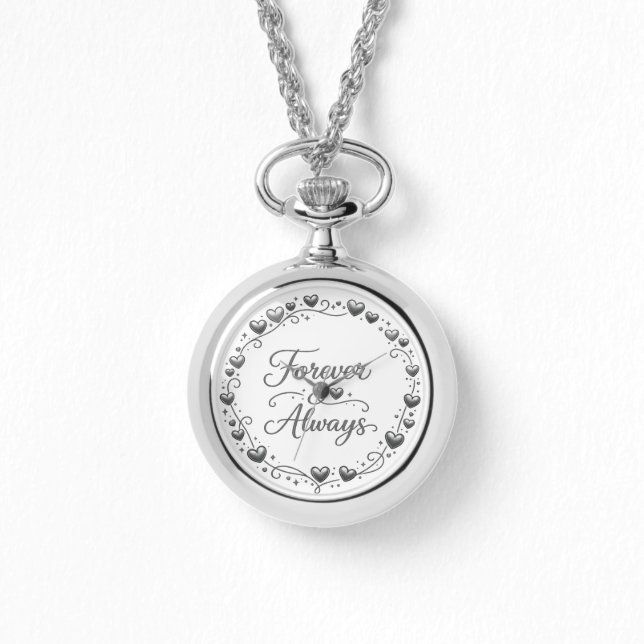 Silver locket watch "Forever Always" with heart de (Front)