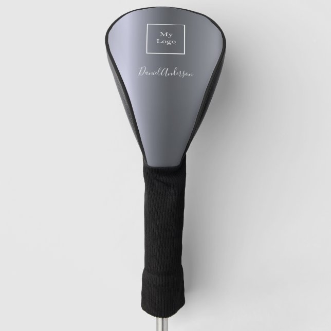 Silver logo business corporate metal name script golf head cover (Front)