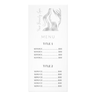 Silver logo white salon service menu rack card