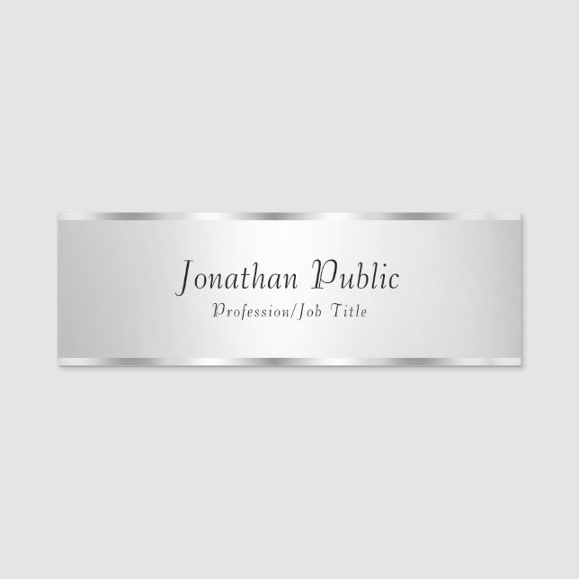 Silver Look Elegant Modern Template Customizable Name Tag (Front)