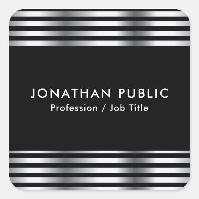 Silver Look Elegant Template Customizable Square Sticker (Front)