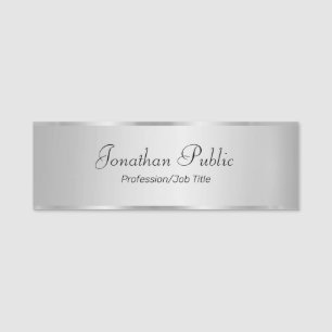 Silver Look Glam Modern Handwritten Script Custom Name Tag